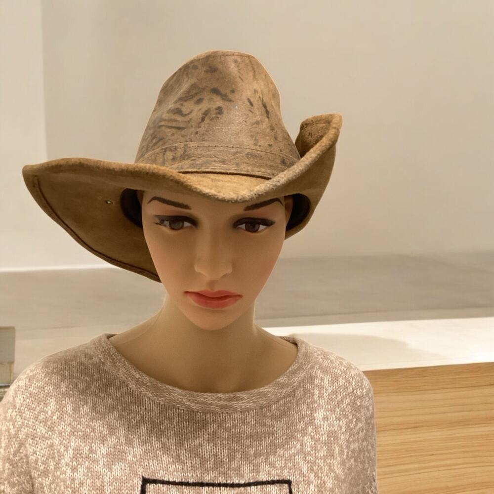 Henschel cowboy cayote suede distressed leather hat size L brown